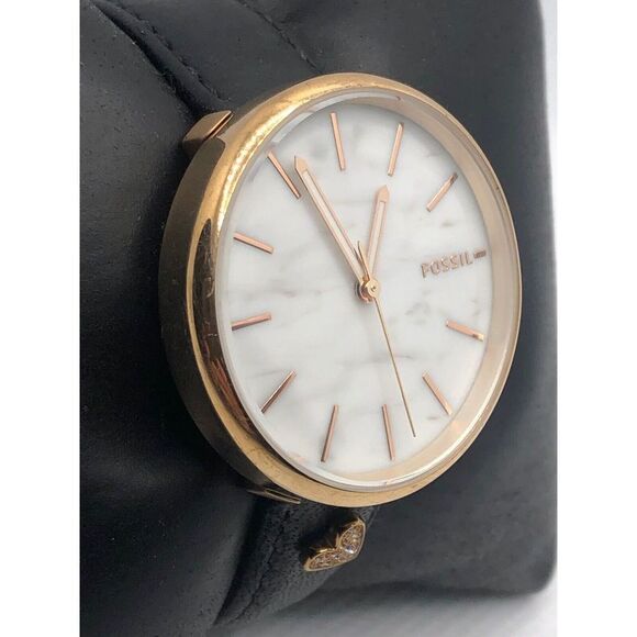 Fossil BQ3491 Women's Black Leather Analog White Dial Quartz Genuine Watch HO354 - Picture 3 of 9